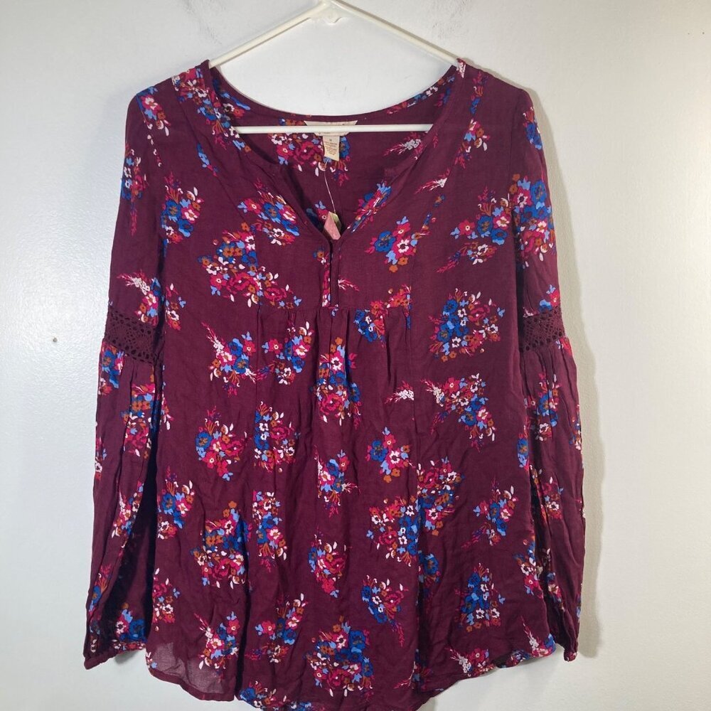 Womens Vintage Arizona Ruby Floral Boho Tunic Top M Rayon NWT